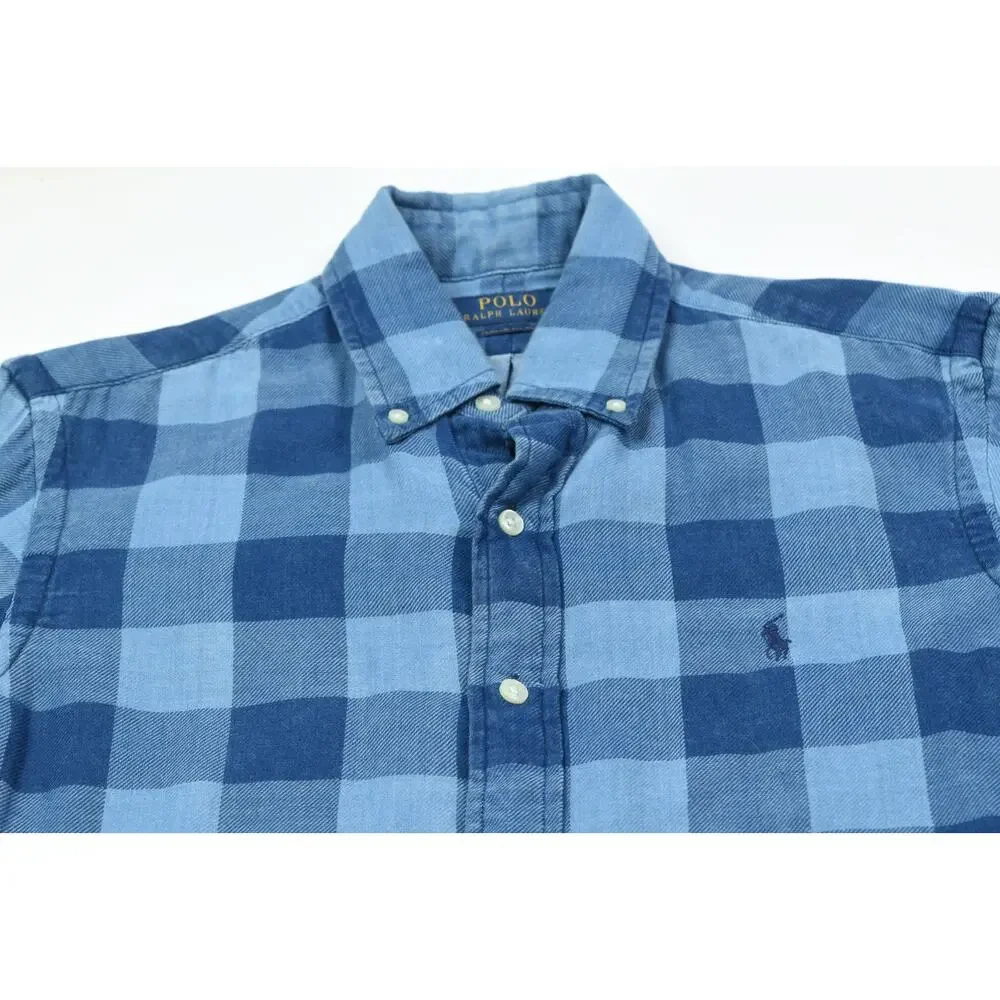Polo Ralph Lauren Double-Faced Shirt Mens Small Blue Indigo Plaid Classic Fit